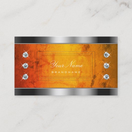 オレンジ大理石模様のアイキャッチ銀 名刺 (正面)