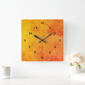 オレンジ大理石 スクエア壁時計 (ホーム)