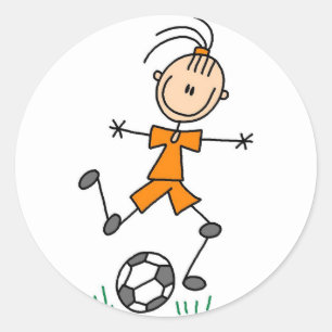オレンジ女の子のサッカーのステッカー ラウンドシール