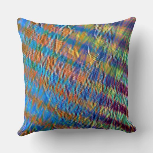 オレンジ威厳のある色から青の線が素朴に交差している クッション (裏面)