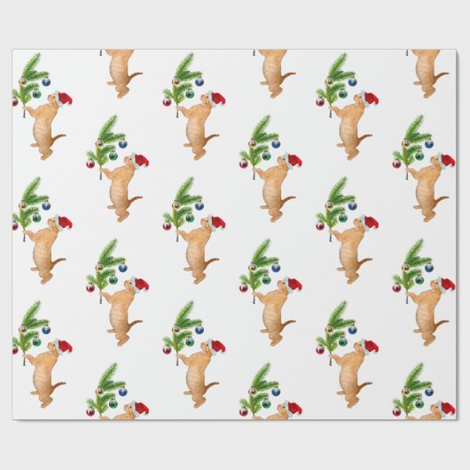 オレンジ子ネコのクリスマスの紙 ラッピングペーパー (フラット)