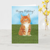 オレンジ子ネコの青い目のバースデー・カード カード (黄色い花)