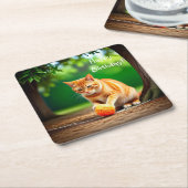 オレンジ子猫 スクエアペーパーコースター (アングル)