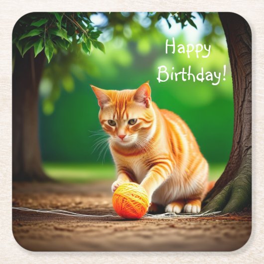 オレンジ子猫 スクエアペーパーコースター (正面)