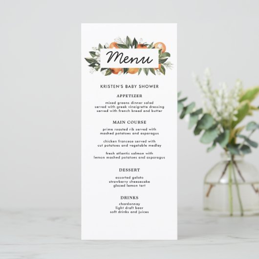 オレンジ小さなかわいこちゃんが途中の赤ちゃんシャワー メニュー (スタンド正面)