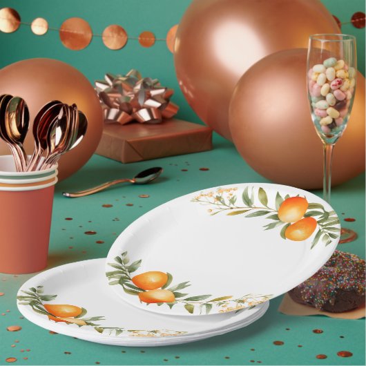 オレンジ小さなかわいこちゃんベビーシャワー ペーパープレート (複数)