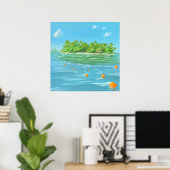 オレンジ島 - 絵画的なスタイルの海景画 ポスター (ホームオフィス)
