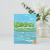 オレンジ島 - 絵画的なスタイルの海景画 ポストカード (スタンド正面)