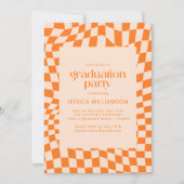 オレンジ市松模様に抽象芸術写真卒業パーティー 招待状 (正面)