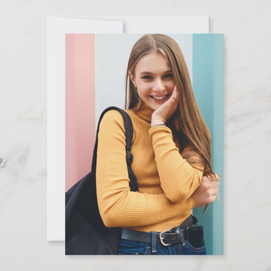 オレンジ市松模様に抽象芸術写真卒業パーティー 招待状 (裏面)