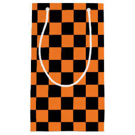 オレンジ市松模様に色と黒 スモールペーパーバッグ