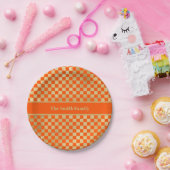 オレンジ市松模様に金ゴールド紙プレート ペーパープレート (パーティー)