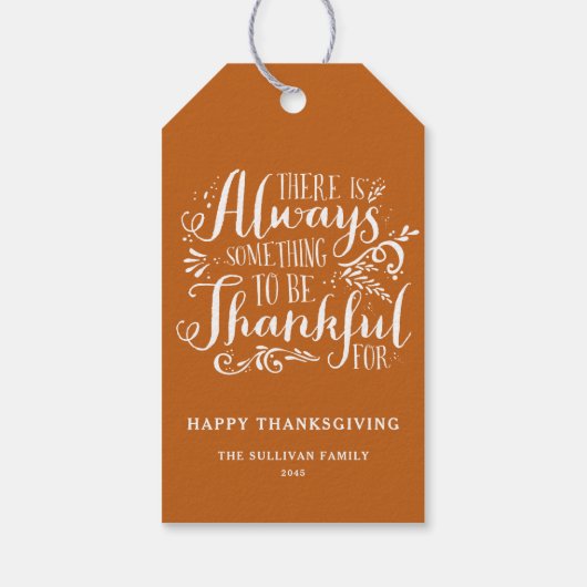 オレンジ常に感謝の引用文感謝祭 ギフトタグ (裏面)