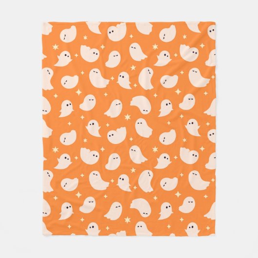 オレンジ幽霊ドードルパターン フリースブランケット (正面)