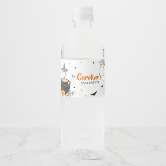 オレンジ幽霊ハロウィーンベビーは赤ちゃんシャワーを醸造している ペットボトルラベル (正面)