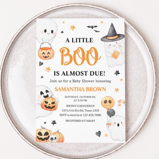 オレンジ幽霊ハロウィーンリトルブベビーシャワー 招待状