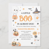 オレンジ幽霊ハロウィーンリトルブベビーシャワー 招待状 (正面)
