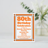 オレンジ幾何学模様80番目の誕生日招待状はがき インビテーションポストカード (スタンド正面)