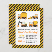 オレンジ建築車輌子供の誕生日パーティー 招待状 (正面/裏面)