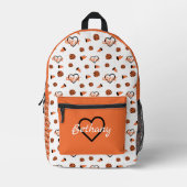 オレンジ応援ハート、ポンポン、メガフォンパターン プリントバックパック (正面)