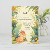 オレンジ恐竜の誕生日の招待 招待状 (スタンド正面)