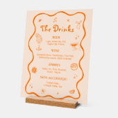 オレンジ手描きトロピカルウェディングバードリンクメニュー アクリルサイン (傾斜)