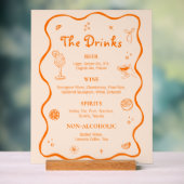 オレンジ手描きトロピカルウェディングバードリンクメニュー アクリルサイン (ニュートラル)