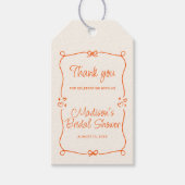 オレンジ手描きフレーム ブライダルシャワー 感謝 ギフトタグ (正面)