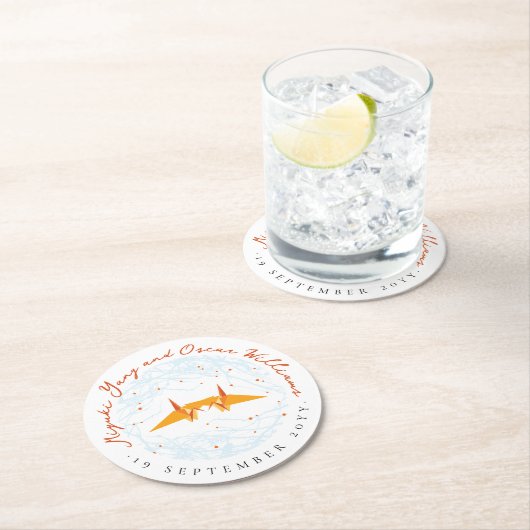 オレンジ折り紙紙クレーズアジア結婚ズ ラウンドペーパーコースター (インサイチュ)