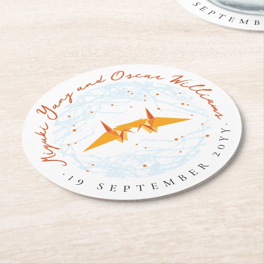 オレンジ折り紙紙クレーズアジア結婚ズ ラウンドペーパーコースター (アングル)