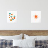 オレンジ抽象芸術スクエアとスターバストミッドセンチュリー (寝室)