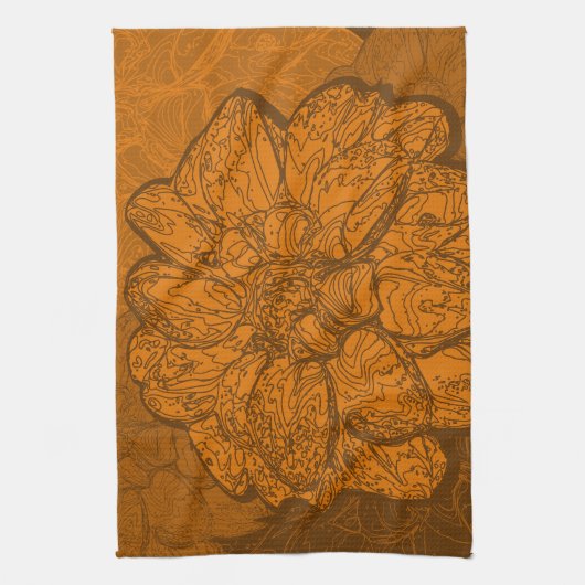 オレンジ抽象芸術ダリアフラワーズ キッチンタオル (縦)