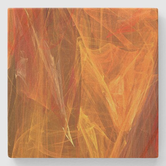 オレンジ抽象芸術フラクタル正方形コースター ストーンコースター (正面)