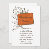 オレンジ抽象芸術フローラ感謝祭ディナー 招待状 (正面/裏面)