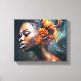 オレンジ抽象芸術ブラック女性デジタルアート キャンバスプリント