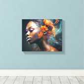 オレンジ抽象芸術ブラック女性デジタルアート キャンバスプリント (インサイチュ (ウッドフロア))