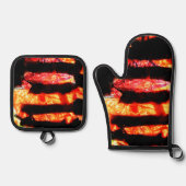 オレンジ抽象芸術ポットホルダーとオーブンミットきらめく、 鍋つかみ&鍋敷きセット (正面)