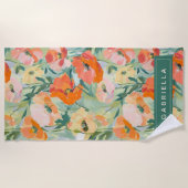 オレンジ抽象芸術ポピーフローラ パーソナライズされた ビーチタオル (正面)