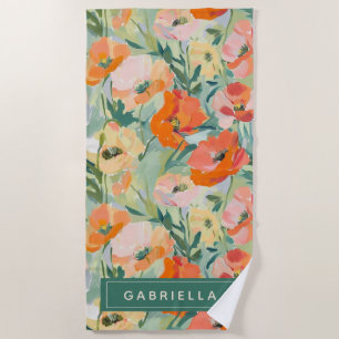 オレンジ抽象芸術ポピーフローラ パーソナライズされた ビーチタオル