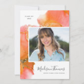 オレンジ抽象芸術水彩写真卒業パーティー 招待状 (正面)