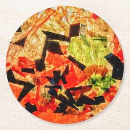 オレンジ抽象芸術紙コースター、秋の抽象芸術 ラウンドペーパーコースター