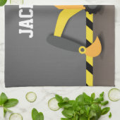 オレンジ掘削機の建築の建築者の男の子 キッチンタオル (折り畳み)