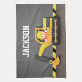 オレンジ掘削機の建築の建築者の男の子 キッチンタオル (縦)