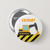 オレンジ掘削機の建築車ボタン 缶バッジ (正面&裏面)