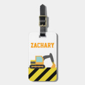 オレンジ掘削機、子供へ建築車 ラゲッジタグ (正面縦)