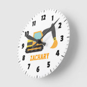 オレンジ掘削機、建築車両子供へ、 ラウンド壁時計 (傾斜)