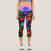 オレンジ数々の色の青い抽象芸術模様 カプリレギンス (正面)