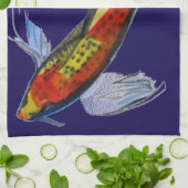 オレンジ日本のコイ水彩鯉アート キッチンタオル (折り畳み)