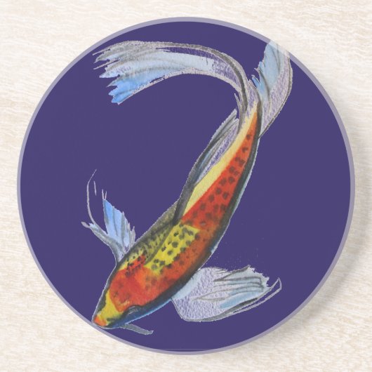 オレンジ日本のコイ水彩鯉アート コースター (正面)