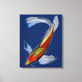 オレンジ日本のコイ鯉の水彩画 キャンバスプリント